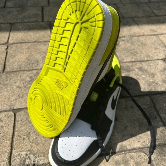 NIKE Dunk Low Black White and Neon Green Sneakers - Picture 9 of 11